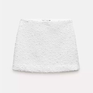 Zara Ivory Sequin-Embellished Bouclé Mini Skirt